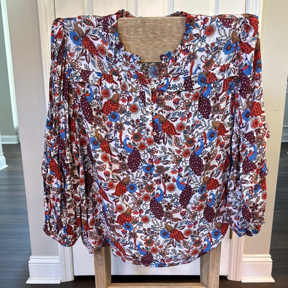 LOFT XXLP Peacock Ruffle Blouse